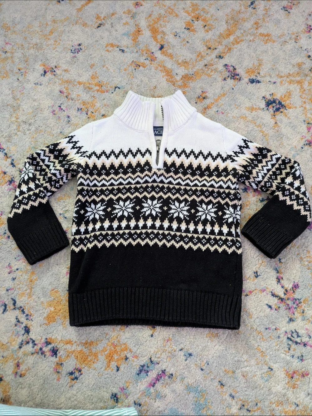 The Children's Place Black, White & Cream Zip Sweater